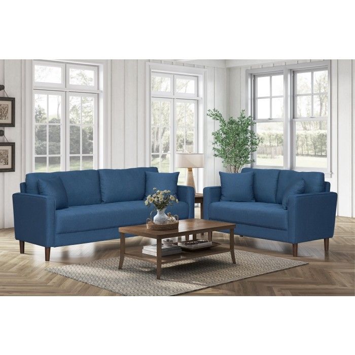 Brand New Blue Linen 73" Sofa + 51" Loveseat 2PCs Set