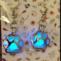 New Beautiful Adorable Solar Lighted Glow Luminous Pet 🐾 Paws 🐾 Earrings ~ BLUE 