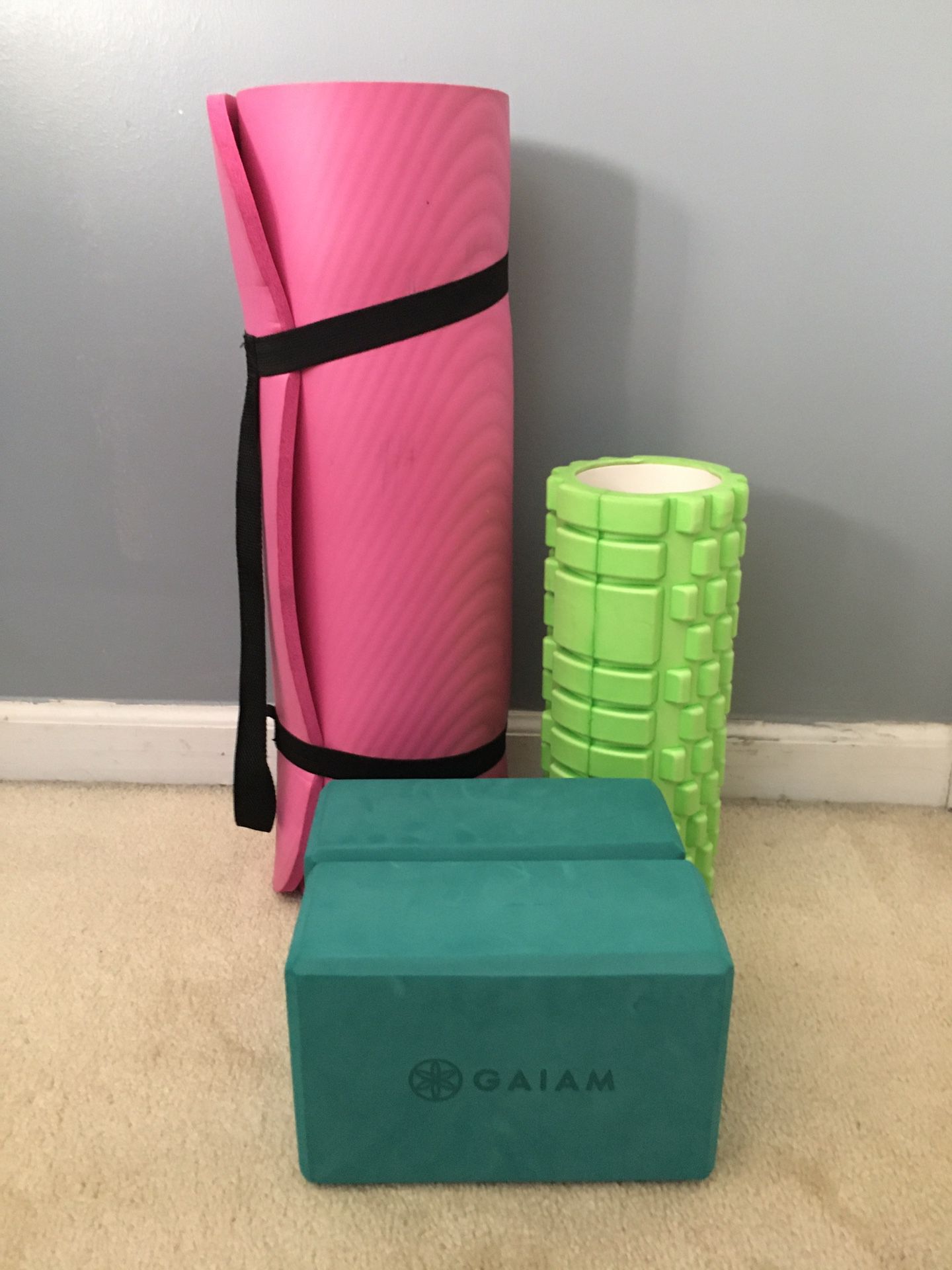 Yoga Mat, Blocks, and Foam Roller