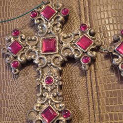 4 Vintage acrylic ruby red Crosses christmas ornaments
