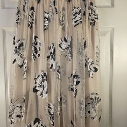 Everleigh Beige Satin & Tulle Skirt Layer Glitter Floral Blk Whi Skirt Womens M