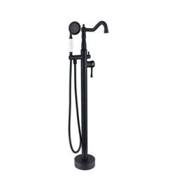 Freestanding Bath Faucets Floor Mounted Swivel Bath Faucets with Shower Stainless - Black