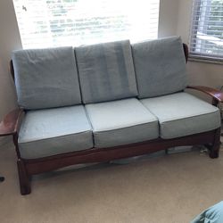 MID-20TH CENTURY QUARTER-SAWN SOLID MAPLE SOFA & CHAIR FOR HOUSE OR ENCLOSED LANAI Thumbnail