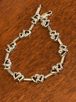 Sterling Silver Hearts With Real Diamonds Bracelet