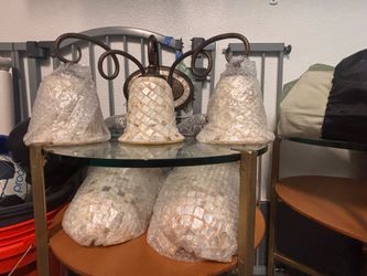 Capiz Shell Mosaic Vanity Light Fixture Set (3-light bar + 4 sconce shades, all hardware included)