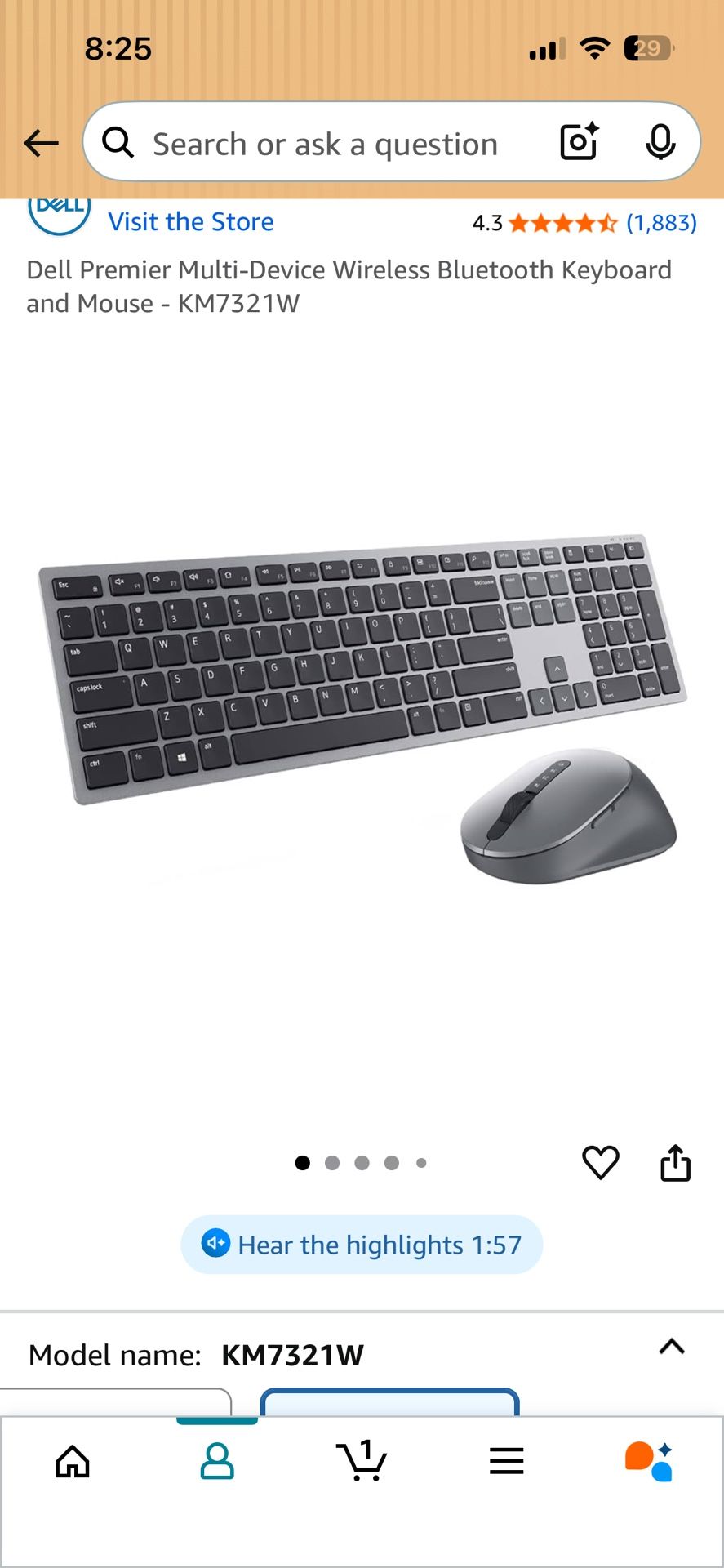 Dell Premier Multi-Device Wireless Bluetooth Keyboard and Mouse - KM7321W