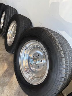 Polished 15” Centerline chevy wheels/tires