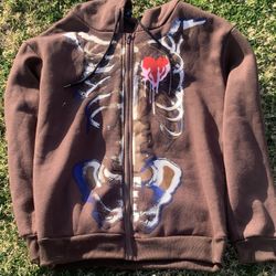 Skeleton Jacket Hoodie Zip Up Mocha Heartless