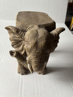 Vtg African Elephant Grey Brown Resin Plant Stand Riser Foot Stool Heavy