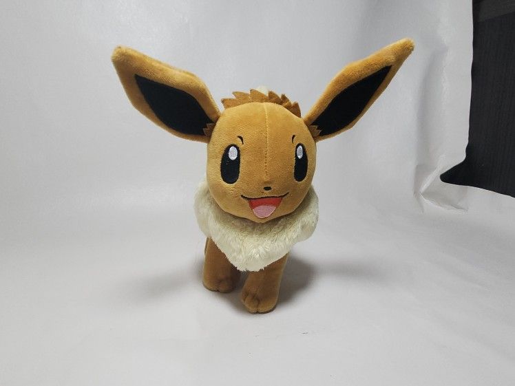 Pokemon Eevee Plush Stuffed Animal Open Mouth Smiling Lovey Toy 8"L