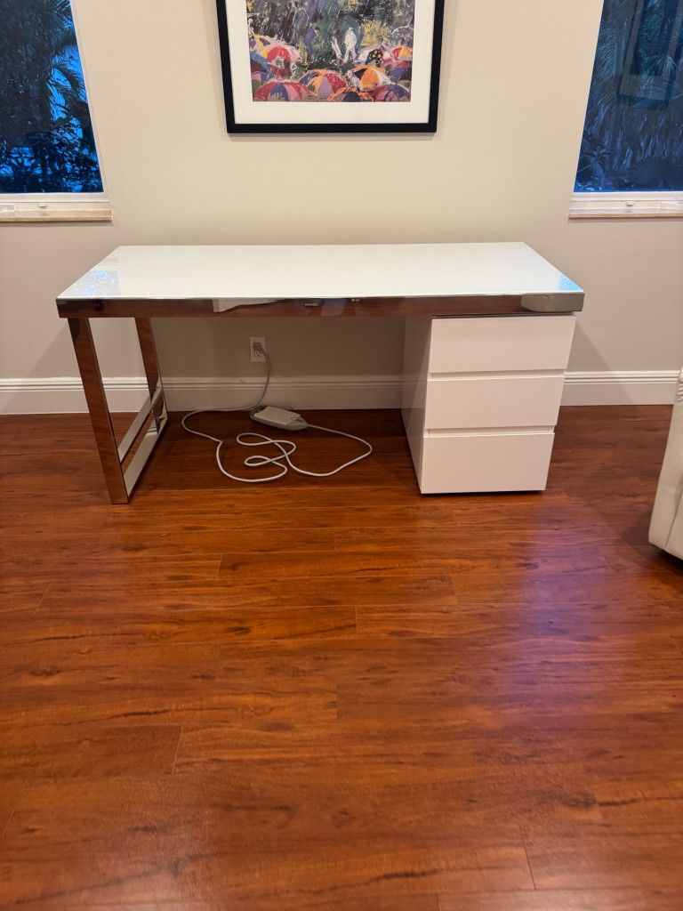 White Glass Top Desk