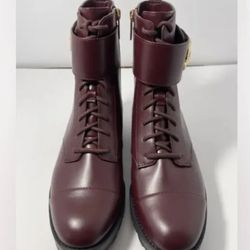 Michael Kors: TATUM Leather Ankle Combat Boots women Size 8  merlot (burgundy)