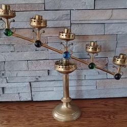 Antique Brass Tilted Candelabra Candle Holder 