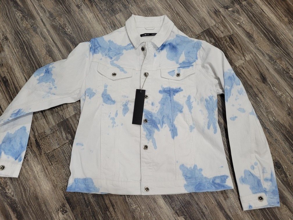 New 7TH Heaven blue Tye Dye SPLATTER white Denim Jean Jacket XXL