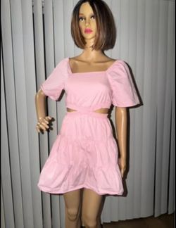 Crossover Waist Cutout Mini Dress in light pink XS
