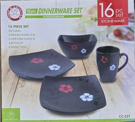 Chef's Counter 16 Piece Stoneware Dish Set (Service for 4) - new in box