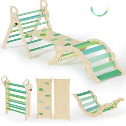 Pikler Triangle Set, Toddler Wooden Climbing Toys Indoor 7in1 Foldable Climber for Kids, Montessori
