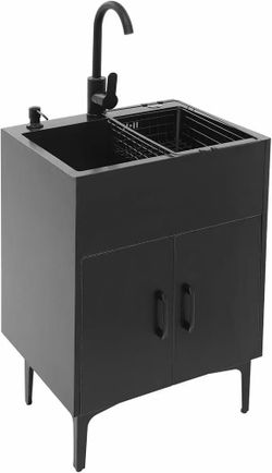 #D Laundry sink with cabinet, 24-inch independent sink with white stainless steel sink for laundry, garage, basement $ 70
