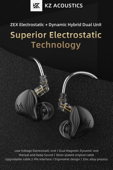 KZ ZEX In Ear Monitors IEM Earphones. w/Mic (Black)