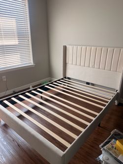 White creamy Platform Bed Frame with Headboard