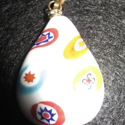 Vintage Italian Large Millefiori White Murano Glass gold diamond pendant