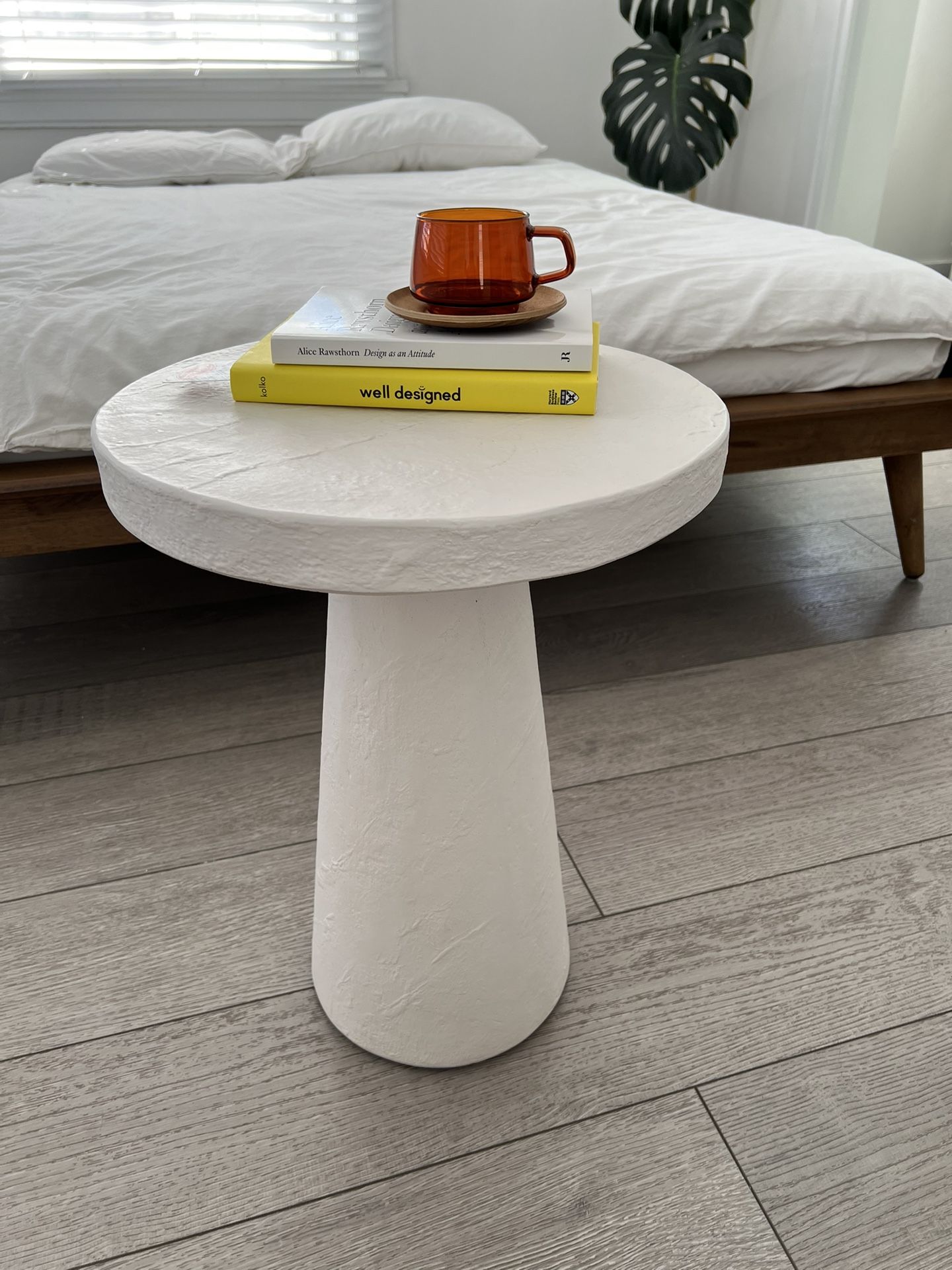 Crate&Barrel Willy White Plaster Pedestal Side Table