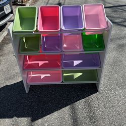 🌈 Kids Storage Organizer with Colorful Bins – Great Condition! 🌈
