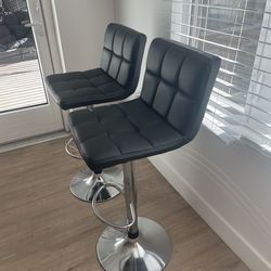 Set of 2 Black leather Modern Bar stools