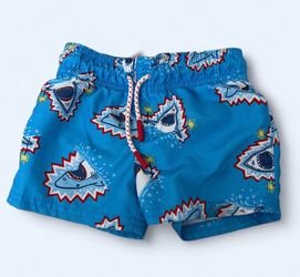 Baby Boy blue swim shorts with sharks
