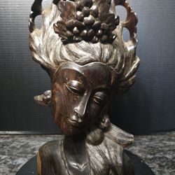 Vintage Balinese hand-carved wood bust Striped Ebony 12.5"