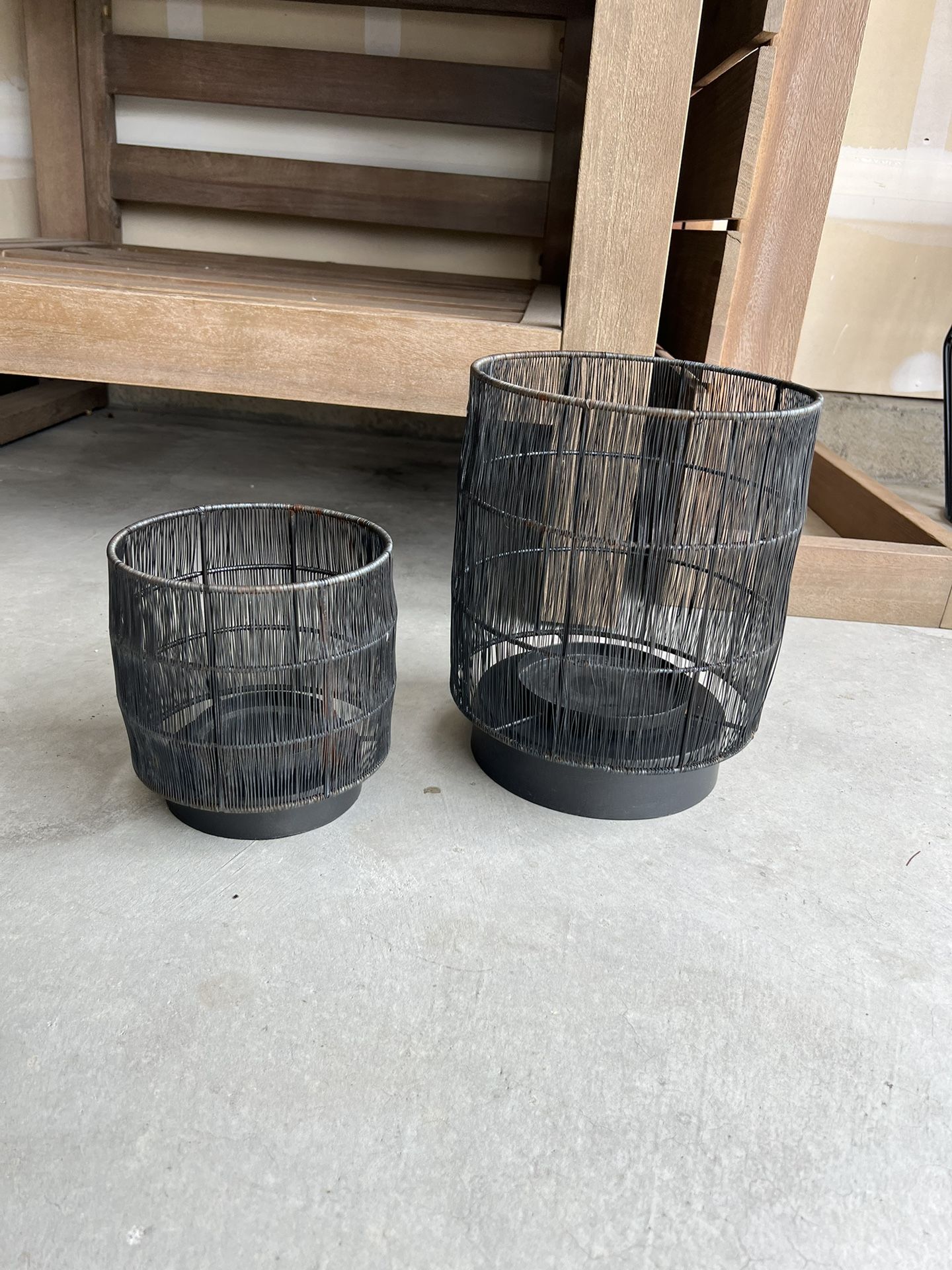 World Market Set Of 2 Outdoor Evan Black Wire Hurricane Candle Holders