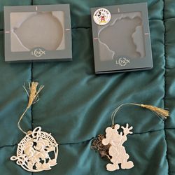 Vintage Lenox China Mickey & Minnie Seasons Greetings & Santa Mickey Ornament