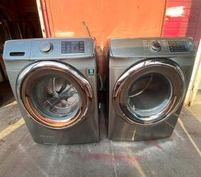 Samsung washer and gas dryer set side by side or stacked, stainless steel