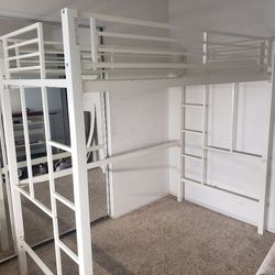 White Metal Twin-Size Loft Bed