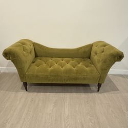 Olive Green Velvet Tufted Chaise / Settee 