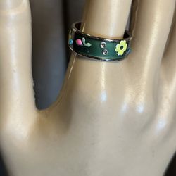 Sz 9.75 MOD Floral & Rhinestone Band Ring