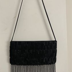 Braccialini Firenze Black Beaded Fringe Shoulder Bag – Made in Italy