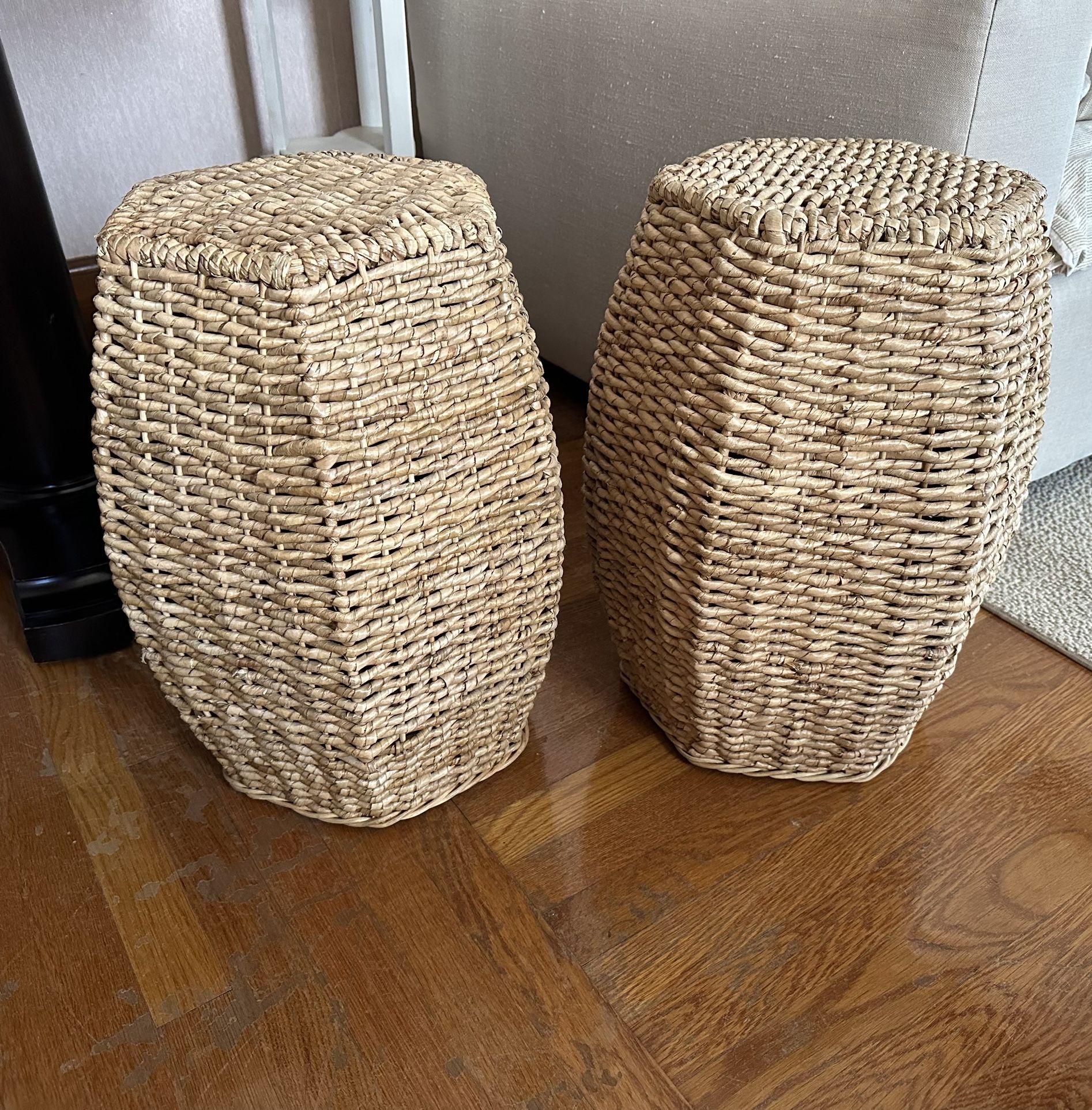 Set of 2 Woven Garden Stools / Garden seating/Accent table