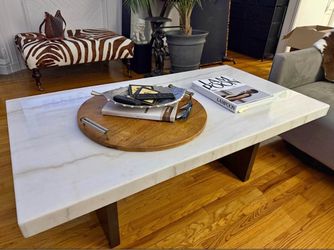Marble Top Coffee Table and End Table with Wood Legs