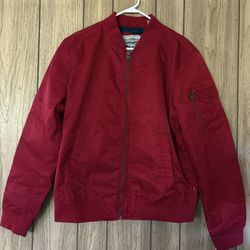 Levi's Nylon Satin Bomber Flight Jacket Red Classic Full Zip w Pockets Mens M