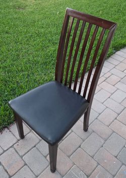 6 dark wood and leatherette dining table chairs