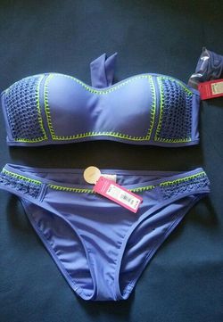 Brand New Super Cute Bandeau Style Sapphire Blue Bikini with Neon Trim