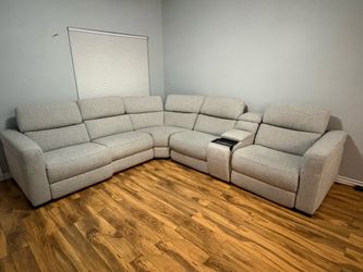 Modern Gray Power Reclining Sectional Sofa with USB, Bluetooth & Cup Holders