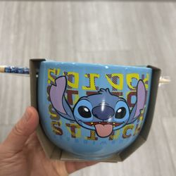 NWT Stitch Themed Bowl with Chopsticks set 20 oz