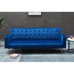 💙💙 Blue Velvet Sofa Bed Couch 🛋️ Brand New In Box 📦 Folds Down Into A Bed 🛏️ 