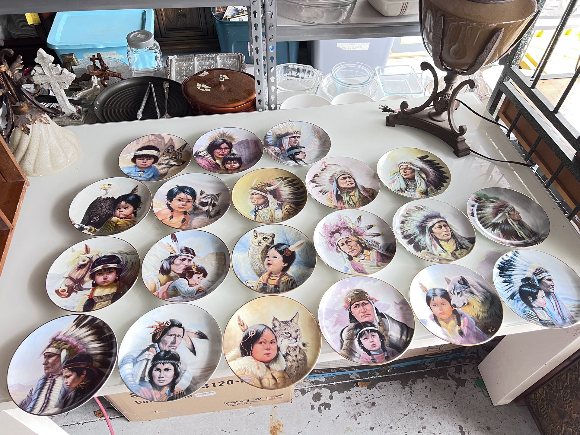Lot of 20 Native American Collector Plates – Beautiful Art Series – Wolves, Eagles, Chiefs, Childre