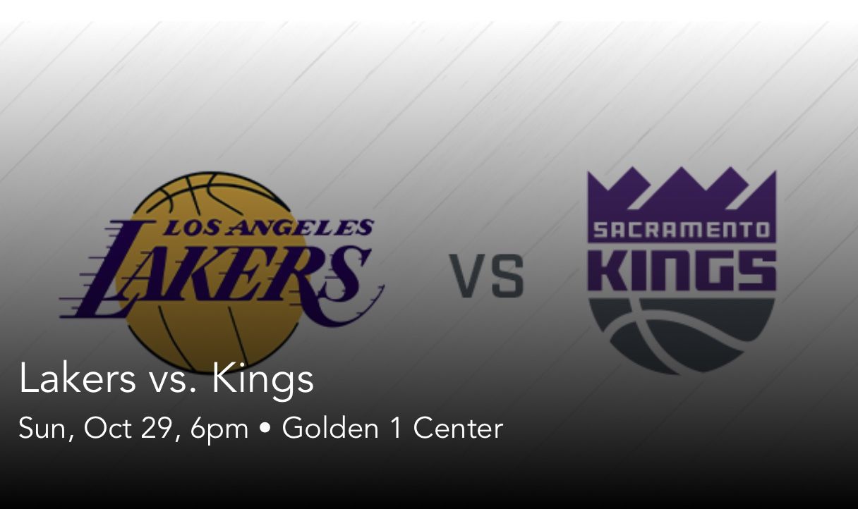 Kings vs Lakers (10/29) 3 Seats