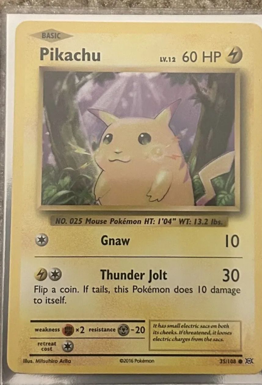 pikachu pokemon card 35/108 Holo Ultra Rare 2016 Edition this attack does 10 damage to itself Pikachu 2016 Pokémon XY Evolutions