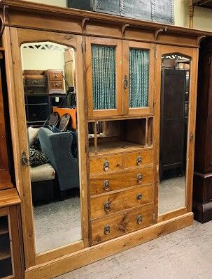 **BARGAIN BUY** #34283 Antique Art Nouveau 25.5" x 81" x 80" 5-Piece Armoire