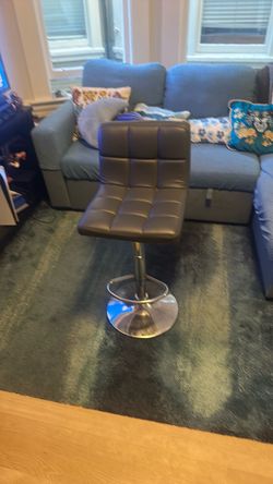 Gray  Faux Leather Adjustable Bar Stool
